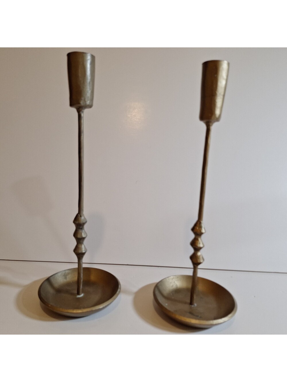 Vintage Brass Taper Candlestick Holders Pair Slender Mid Century Boho Set of 2